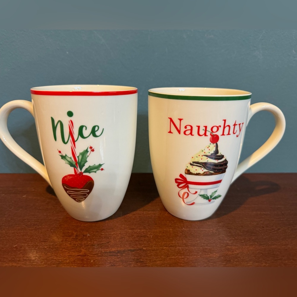 Pair of Lenox Holiday Naughty & Nice Mugs with Desserts